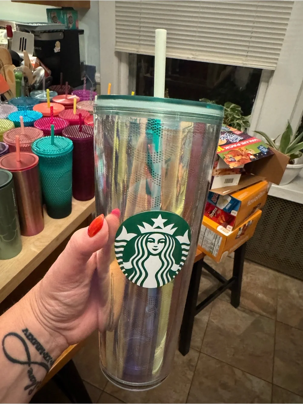 Starbucks Iridescent Tumbler with Green Siren and Mint Lid